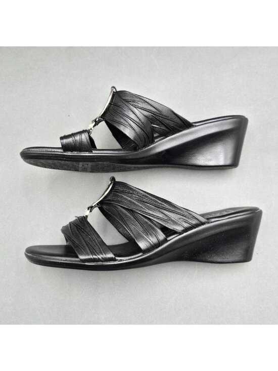 Italian Shoemakers Aleena Black Wedge Sandals Size 7 M Rhinestone Detail Slide - Picture 4 of 8